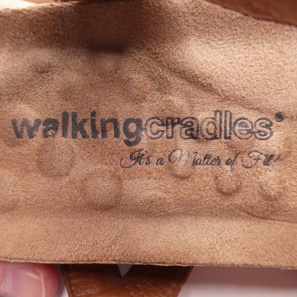 Walking Cradles Karen Brown Leather Open Toe Strappy Wedge Heel Sandals Womens 7 - Picture 12 of 13